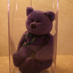 Teddy (violet, new face), Bear, 2nd Generation, Type 1, 1st Tush Tag