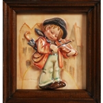 Hummel 107 Little Fiddler, Plaque with Wood Frame
