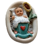 Hummel 138 Tiny Baby in Crib, Green