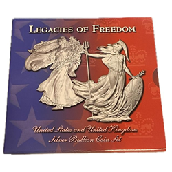 Legacies of Freedom Silver Coin Set, $1 US Eagle & 2£ UK Britannia, 1 Oz Coins