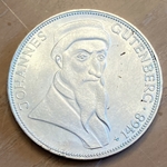 1968-G Germany, 5 Deutsche Mark Johannes Gutenberg, KM122