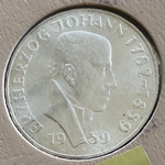 1959 Austria, 25 Schilling Erzherzog Johann, KM# 2887, ASW: 0.3344oz