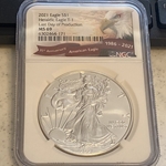 2021 American Eagle Silver One Ounce Certified / Slabbed, Heraldic Eagle T-1, MS69 - 171