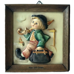 M.I. Hummel 106 Merry Wanderer Plaque With Wooden Frame, Tmk 1