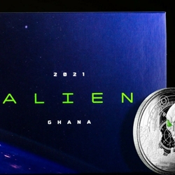 2021 Ghana Alien ET UFO 1oz Rhodium Silver Proof Wanted Sold $240.00