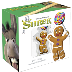 2021 Niue Shrek GINGERBREAD MAN 1oz Colorized .999 Silver Shaped Coin - Gingy Wanted