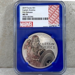 2019 Tuvalu Marvel Comics Captain America 1 oz .999 Silver MS 70