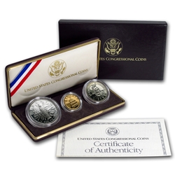 1989-S Congress Bicentennial Commemorative Five Dollar Gold, Silver Dollar and Half Dollar Proof 3 Piece Set