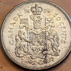 1959 50 Cents - Elizabeth II 1st portrait, complete coat of arms