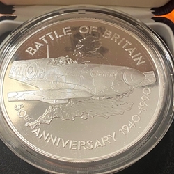 1990, 5 Pounds - Elizabeth II Battle of Britain, 1940-1990; 5 Oz Silver Proof, Jersey