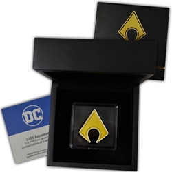 2021 Niue DC Comics Aquaman Logo Shaped 1 oz Silver Colorized Proof $2 Coin