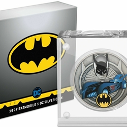 2021 NIUE, 1997 BATMOBILE DC COMICS 1oz SILVER PROOF COLORED COIN NZ MINT BATMAN