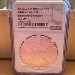 2020-S American Eagle Silver One Ounce Certified / Slabbed MS69