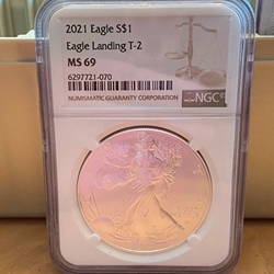 2021 American Eagle Silver One Ounce Certified / Slabbed, Eagle Landing T-2, MS69