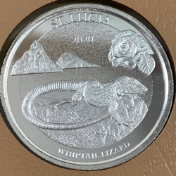 2020 Saint Lucia, 2 Dollars - Elizabeth II Whiptail Lizard