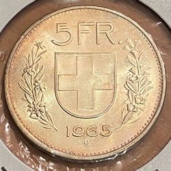 1965-B Switzerland, 5 Francs Herdsman; Silver .835