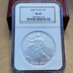 2005 American Eagle Silver One Ounce Certified / Slabbed MS69-157