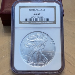 2008 American Eagle Silver One Ounce Certified / Slabbed MS69-170