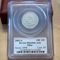 2002-S Washington State Quarter, Clad, Ohio, PR69DCAM