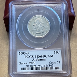 2003-S Washington State Quarter, Clad, Alabama, PR69DCAM