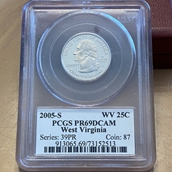 2005-S Washington State Quarter, Clad, West Virginia, PR69DCAM