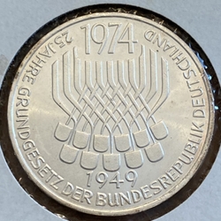 1974-F Germany, 5 Deutsche Mark 25 Jahre Grundgesetz, KM138