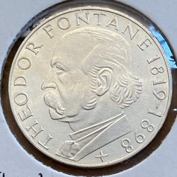 1969-G Germany, 5 Deutsche Mark Theodor Fontane, KM125