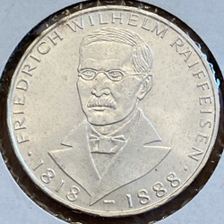 1968-J Germany, 5 Deutsche Mark Friedrich Wilhelm Raiffeisen, KM121