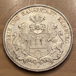 1908-J Germany Hamburg, 5 Mark, J-65