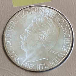 1965 Austria, 25 Schilling Technische Hochschule Wien, KM# 2897, ASW: 0.3344oz