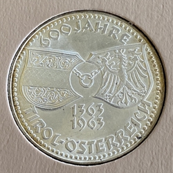 1963 Austria, 50 Schilling Tirol, KM# 2894, ASW: 0.5787oz