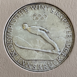 1964 Austria, 50 Schilling Olympische Winterspiele, KM# 2896, ASW: 0.5787oz