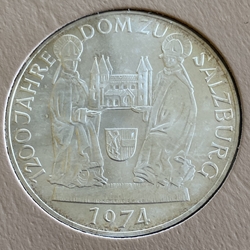 1974 Austria, 50 Schilling Salzburg Cathedral, KM# 2921, ASW: 0.4115oz