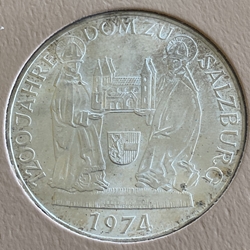 1974 Austria, 50 Schilling Salzburg Cathedral, KM# 2921, ASW: 0.4115oz