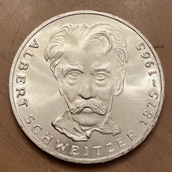 1975-G Germany, 5 Deutsche Mark Albert Schweitzer, KM143 / J-418