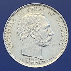 1888 Denmark 2 Kroner - Christian IX Anniversary of Reign KM 799