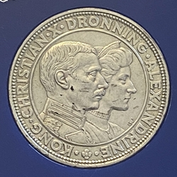 1923 Denmark 2 Kroner - Christian X Silver Wedding KM 821