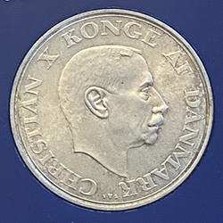 1937 Denmark 2 Kroner - Christian X Silver Jubilee of Reign KM 830