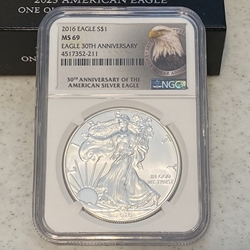 2016 American Eagle Silver One Ounce Certified / Slabbed MS69