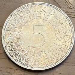 1963D Germany, 5 Deutsche Mark, KM112