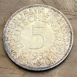 1957G Germany, 5 Deutsche Mark, KM112