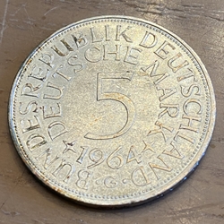 1964G Germany, 5 Deutsche Mark, KM112