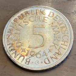 1964G Germany, 5 Deutsche Mark, KM112