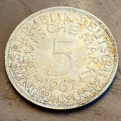 1967D Germany, 5 Deutsche Mark, KM112