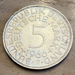 1966F Germany, 5 Deutsche Mark, KM112