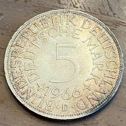 1966D Germany, 5 Deutsche Mark, KM112