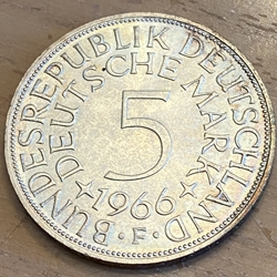 1966F Germany, 5 Deutsche Mark, KM112