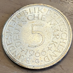 1966G Germany, 5 Deutsche Mark, KM112