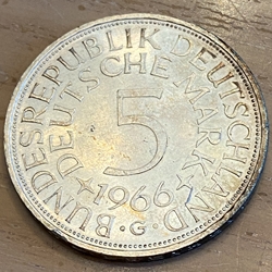 1966G Germany, 5 Deutsche Mark, KM112