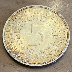 1969D Germany, 5 Deutsche Mark, KM112